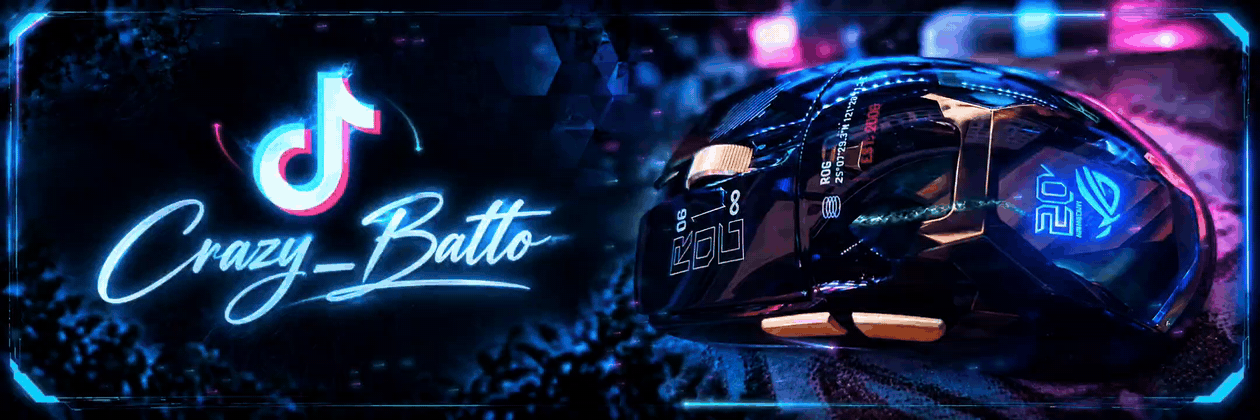 Animierter Crazy_Batto-Header mit TikTok-Zeichen und beleuchteter ROG-Maus